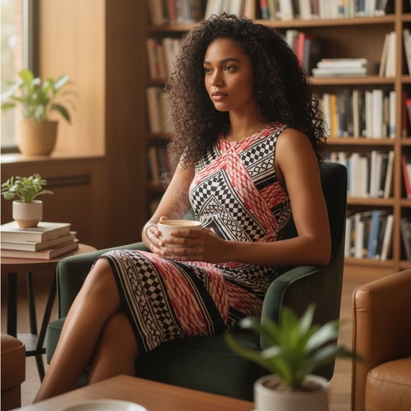 Vince Camuto Dresses & Skirts - Vince Camuto Geometric Scuba Dress Black Pink